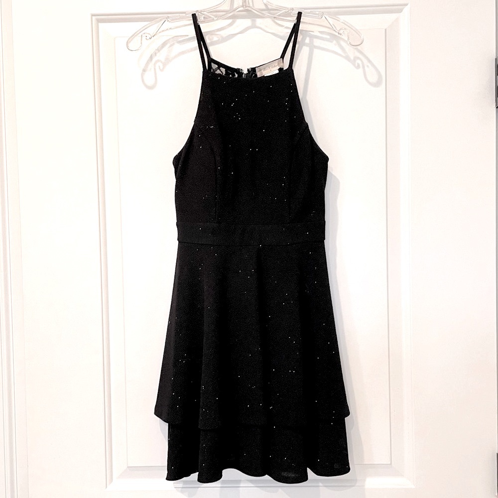Altar’d State S black cocktail dress spaghetti straps lace sparkles size small